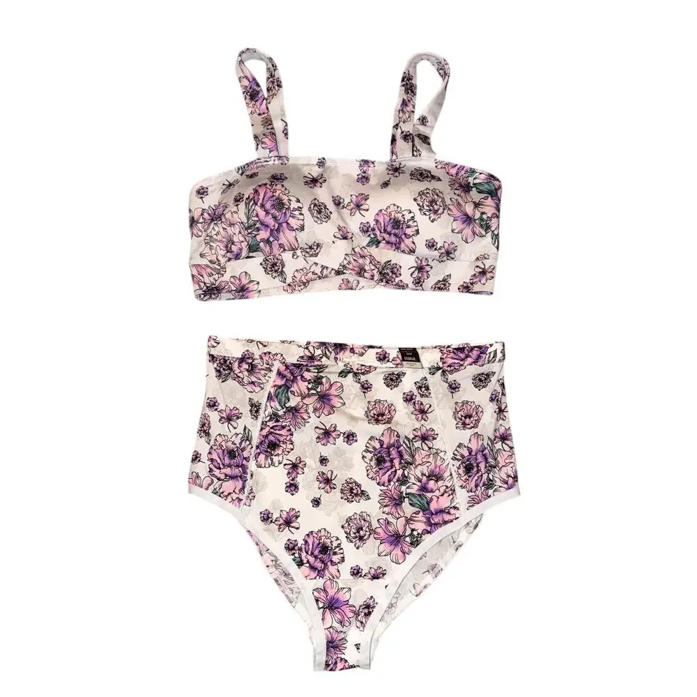 Torrid Curve Bralette And High Waist Panty Set Size 00 M Purple Floral New